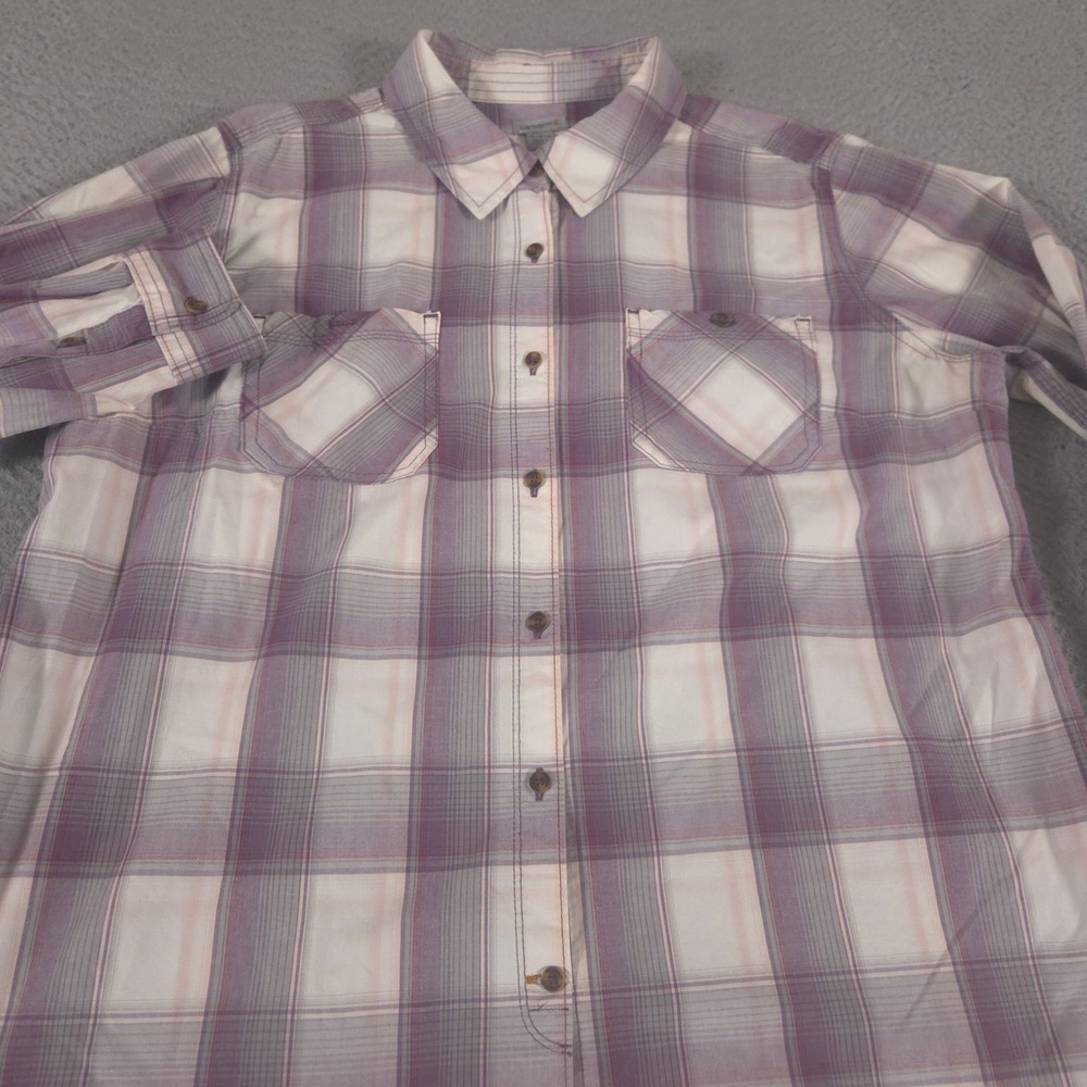 Carhartt Top Womens XL Multi Huron Plaid Roll Tab Sleeve Button Up Pocket Shirt